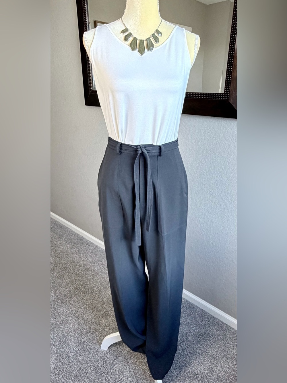 Banana Republic Charcoal Tie-Waist Wide-Leg Trousers Capsule Wardrobe